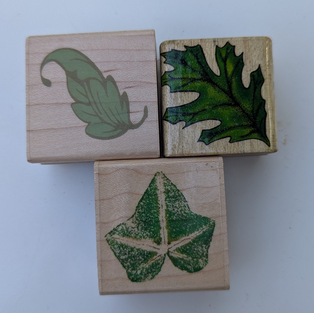 Wooden Leaf Rubber Stamp Set